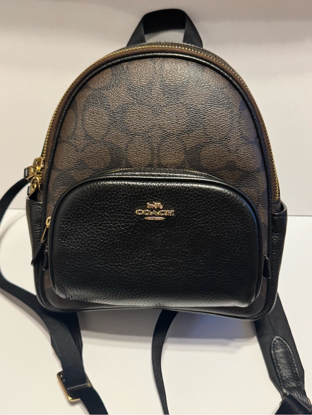 Coach Black & Brown Signature Mini Backpack